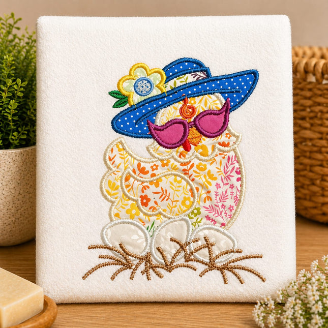 Embroidered Stylish Chicken Tea Towel 🧵🍽️