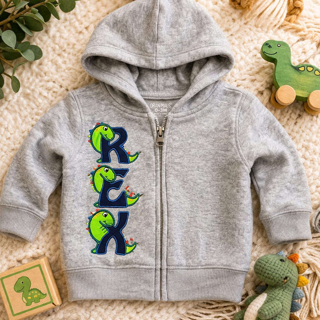🦕💚 | Custom Embroidered Zip Jacket for Boys Violet Expressions LLC Custom Products Custom Products Default Title Violet Expressions LLC violetexpressions.com