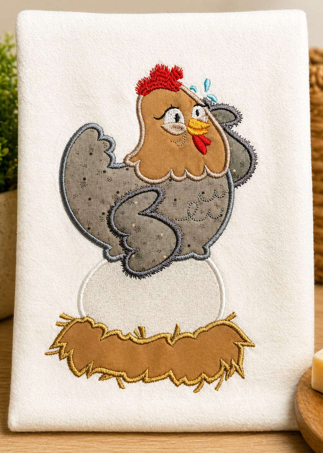Embroidered Hen & Egg Tea Towel 🧵🍽️ Violet Expressions LLC Kitchen Towel Kitchen Towel Default Title Violet Expressions LLC violetexpressions.com