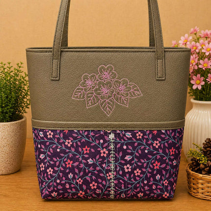 Floral Stitch Laptop Tote Bag – Elegant & Everyday Work Bag 🌸✨ Violet Expressions LLC Custom Products Custom Products Default Title Violet Expressions LLC violetexpressions.com