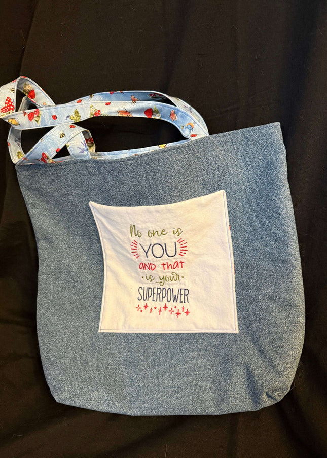 Inspirational Denim Tote Violet Expressions LLC Denim Tote Denim Tote Too Many Books Violet Expressions LLC violetexpressions.com
