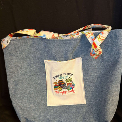 Inspirational Denim Tote Violet Expressions LLC Denim Tote Denim Tote Too Many Books Violet Expressions LLC violetexpressions.com