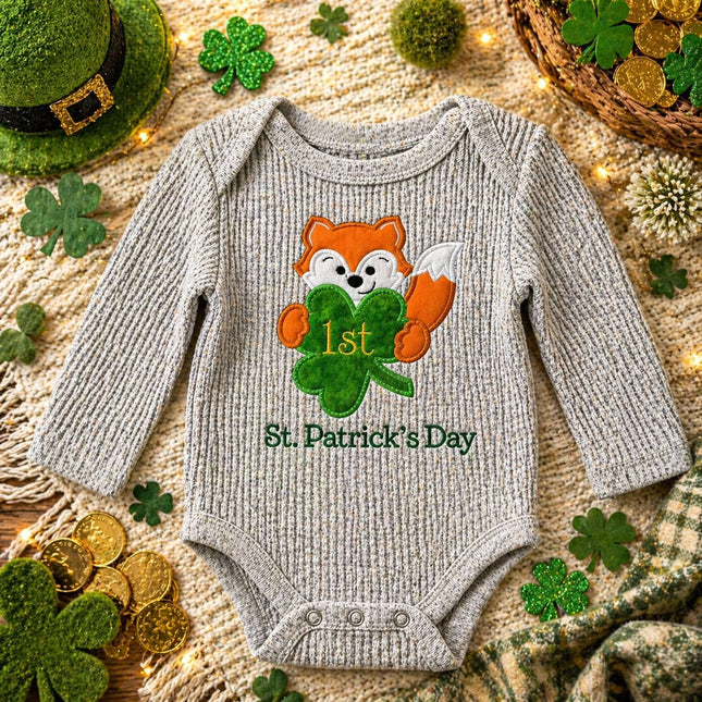 🍀🦊 | Lucky Fox Embroidered Onesie Violet Expressions LLC Custom Products Custom Products Default Title Violet Expressions LLC violetexpressions.com