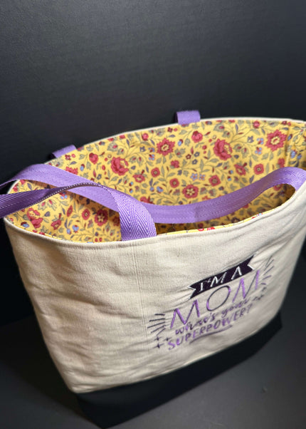 Mother's Day Tote Violet Expressions LLC Embroidered Tote Bag Embroidered Tote Bag Mom Superpower Violet Expressions LLC violetexpressions.com